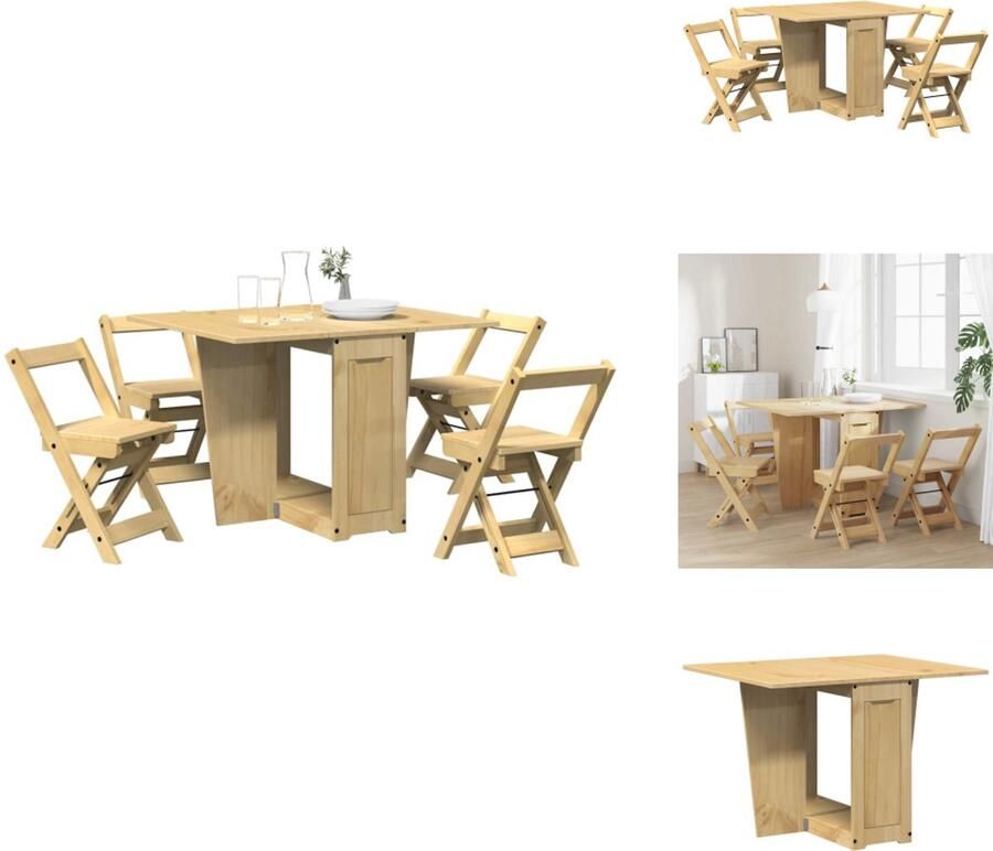 VidaXL Eethoek Eethoeken Eetset Eetkamertafel 5-delige Eethoek Corona inklapbaar grenenhout wasbruin
