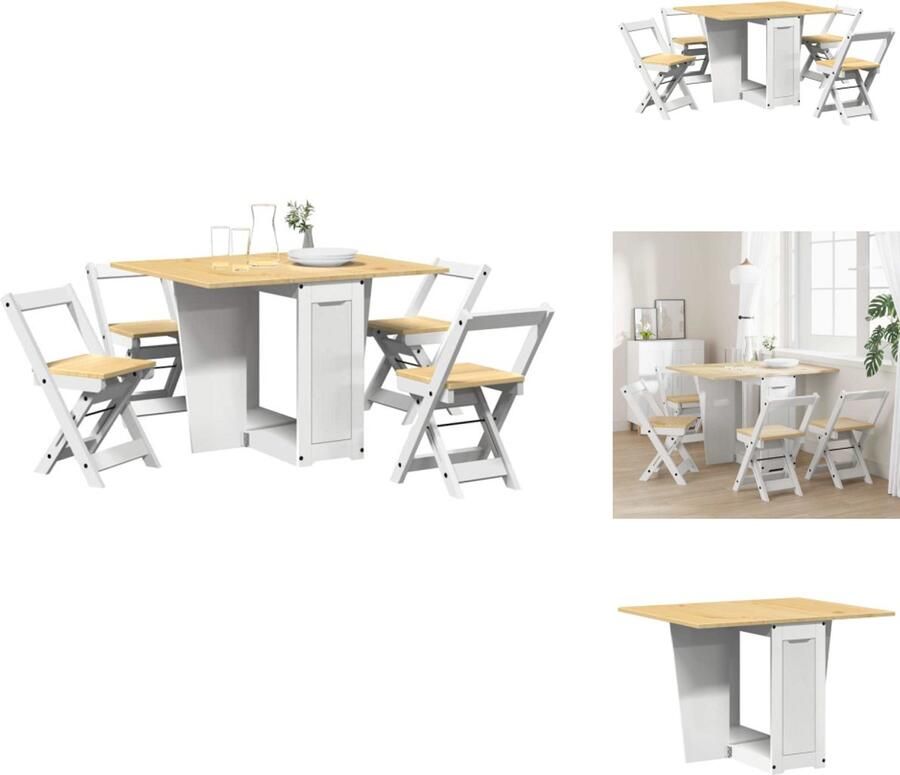 VidaXL Eethoek Eethoeken Eetset Eetkamertafel 5-delige Eethoek Corona inklapbaar grenenhout wit