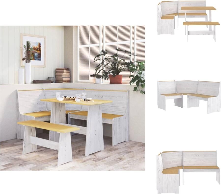 Vida XL vidaXL 3-delige Eethoek REINE massief grenenhout honingbruin en wit-VXL-3096570 - Foto 2