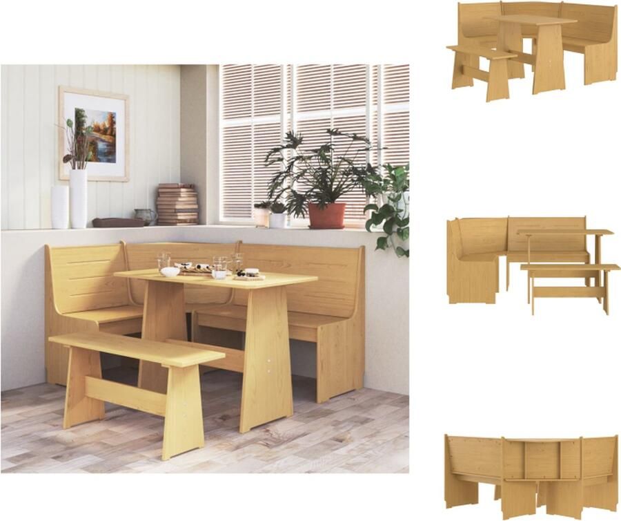 VidaXL Eethoek Eethoeken Houten Eethoek Eetset 3-delige Eethoek REINE massief grenenhout honingbruin