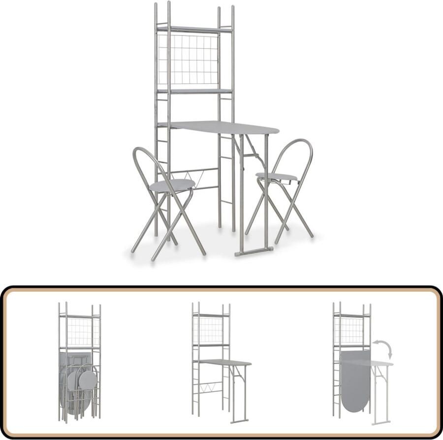 VidaXL Eethoek Inklapbaar met Opbergrek 3-delig Barset Eetkamerstoel Bistrotafel Buitenmeubilair Keukenaccessoires