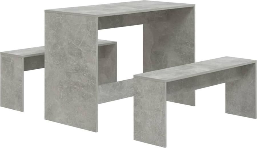 VidaXL Eethoekset 3-delig Bewerkt Hout Betongrijs Eetkamerstoel Eettafel Houten Meubels Modern Interieur Beton Grijs Eethoekbank Salontafel