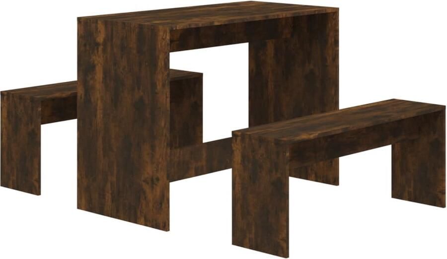 VidaXL Eethoekset 3-delig Gerookt Eiken Hout Eetkamerstoel Eettafel Lounge Meubels Houten Eettafels Bruine Eetafdeling Eetzitgedeelte Salontafel Woonkamer Meubilair Dining Room Furniture Living Room Furniture