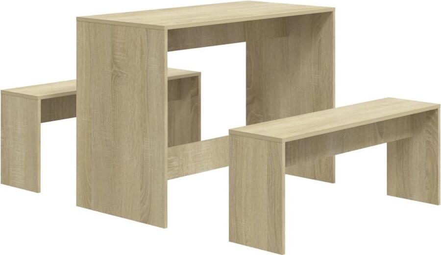 VidaXL Eethoekset 3-delig Sonoma Eikenhout Eetkamerstoel Eettafel Salontafel Houten Meubels Eetsalon Ontbijttafel Dinertafels Bruine Meubels