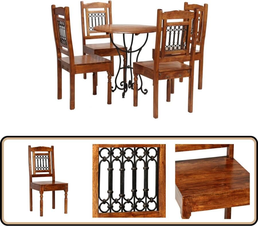 VidaXL Eethoekset Massief Acaciahout 5-delig Eettafel Acacia Houten Eettafel Eetkamerstoel Salontafel Massief Hout Meubels