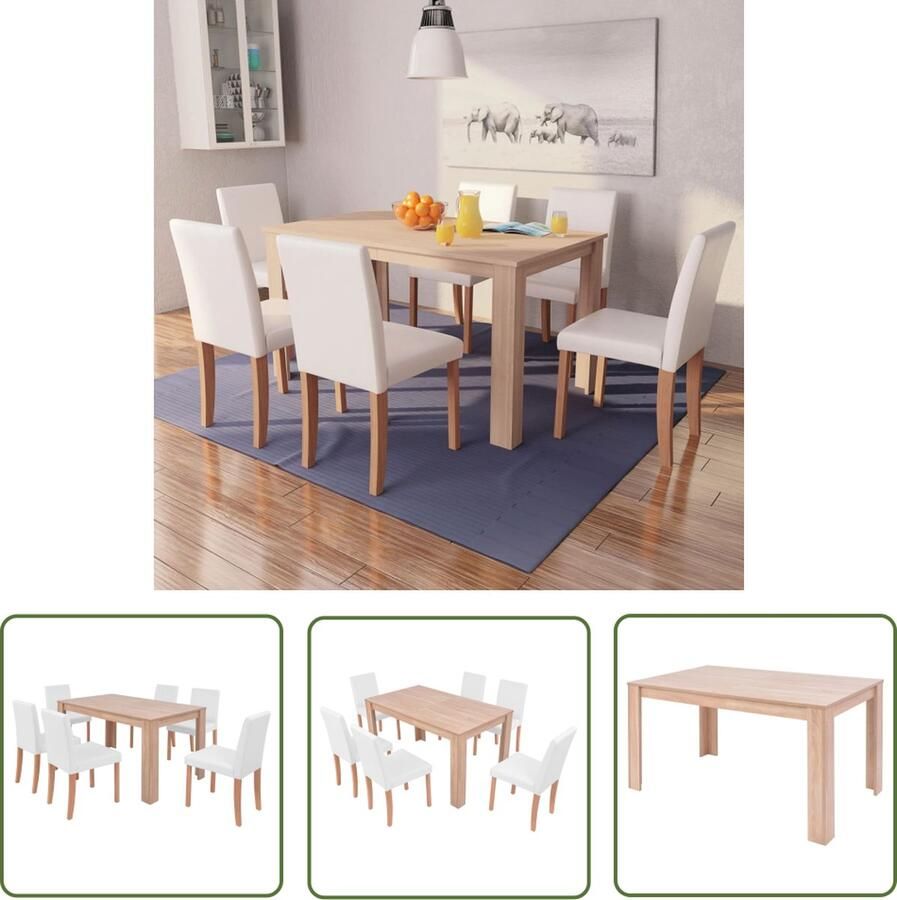 The Living Store Eettafelset Bruin Crème 140x80x75 cm Spaanplaat met eikenhouten afwerking Eettafels Eetkamer Sets Salontafel Diningtable Eetkamers