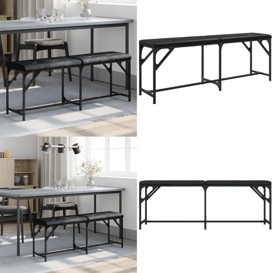 VidaXL Eetkamerbank 124x32x45 cm staal en kunstleer zwart Eetkamerbank Eetkamerbanken Eetkamerbankje Eettafelbank