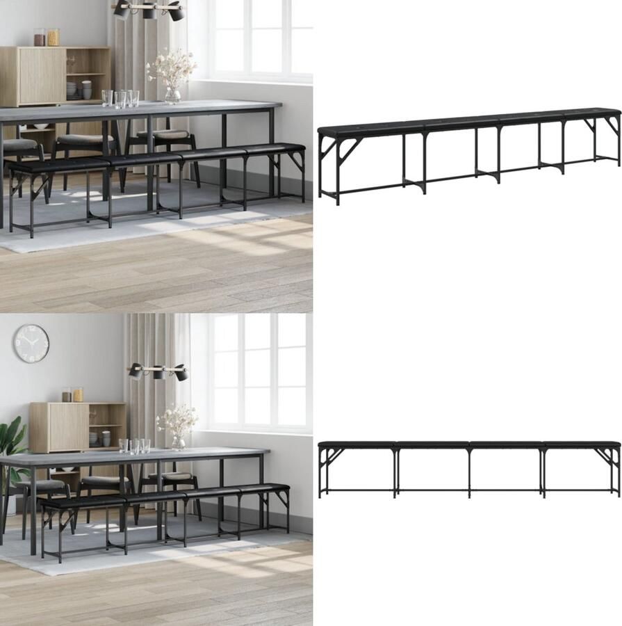 VidaXL Eetkamerbank 248x32x45 cm staal en kunstleer zwart Eetkamerbank Eetkamerbanken Eetkamerbankje Eettafelbank