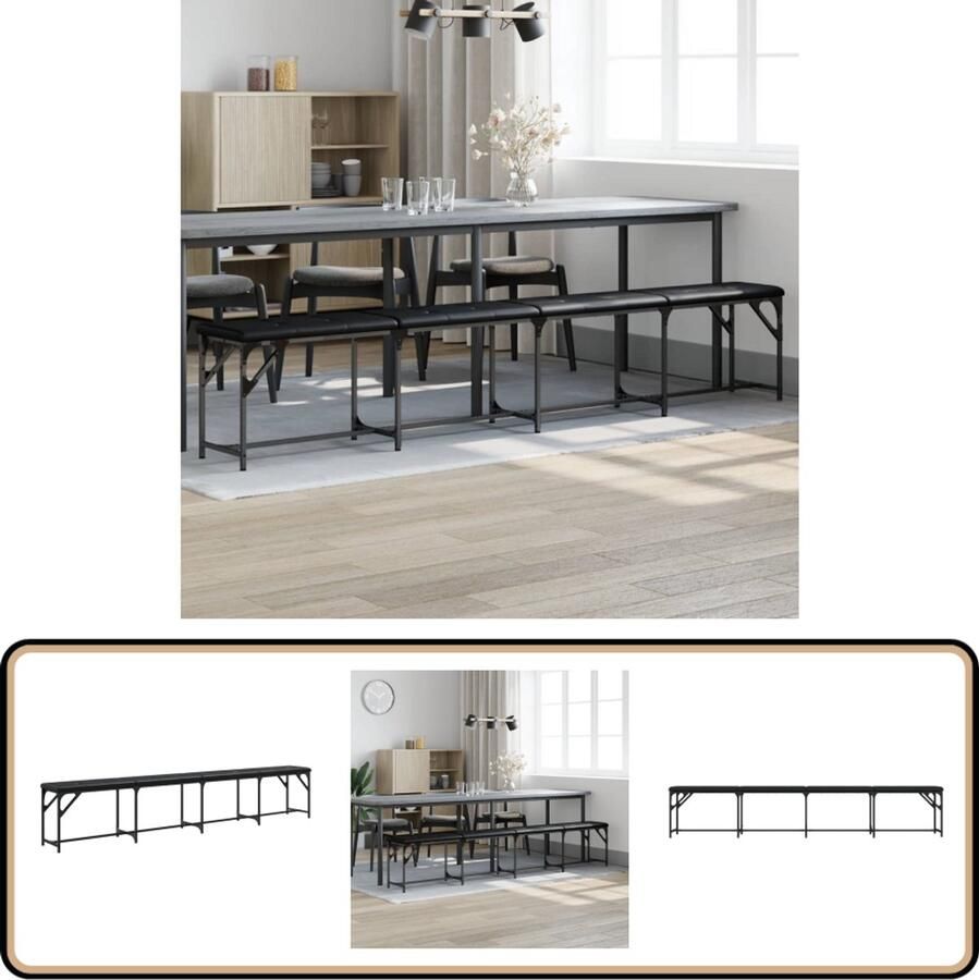 VidaXL -Eetkamerbank-248x32x45-cm-staal-en-kunstleer-zwart - Foto 3