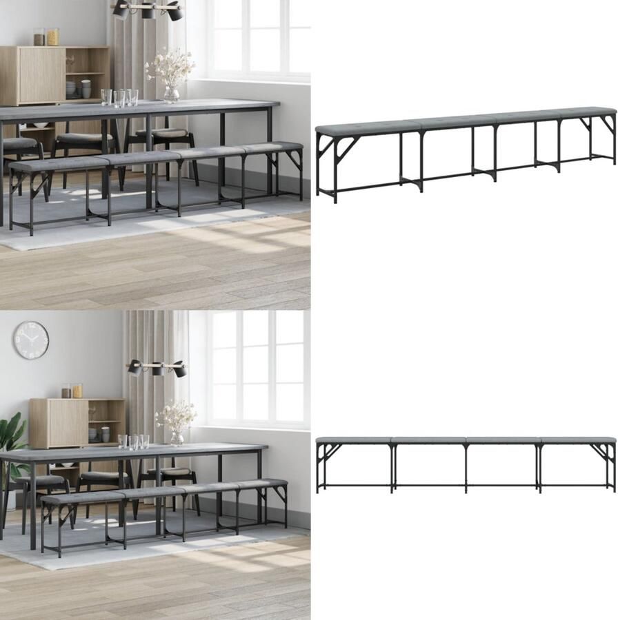 VidaXL Eetkamerbank 248x32x45 cm staal en stof lichtgrijs Eetkamerbank Eetkamerbanken Eetkamerbankje Eettafelbank