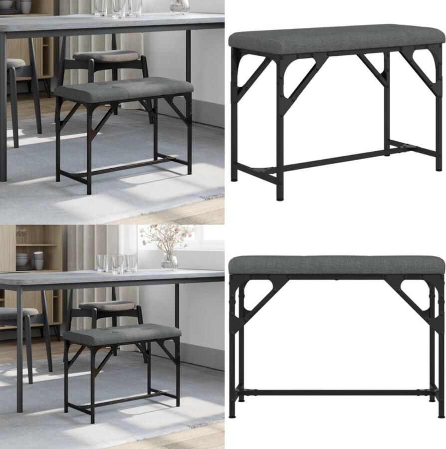 VidaXL Eetkamerbank 62x32x45 cm staal en stof donkergrijs Eetkamerbank Eetkamerbanken Eetkamerbankje Eettafelbank