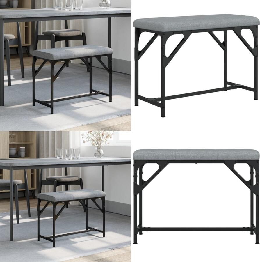 VidaXL Eetkamerbank 62x32x45 cm staal en stof lichtgrijs Eetkamerbank Eetkamerbanken Eetkamerbankje Eettafelbank