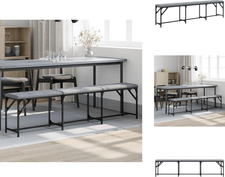 VidaXL Eetkamerbank Eetkamerbanken Eetkamerbankje Eettafelbank Eetkamerbank 186x32x45 cm staal en stof lichtgrijs