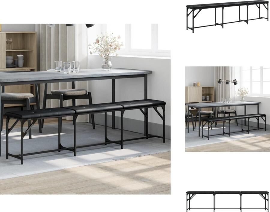 VidaXL Eetkamerbank Eetkamerbanken Eetkamerbankje Eettafelbank Eetkamerbank 186x32x45 cm staal en kunstleer zwart