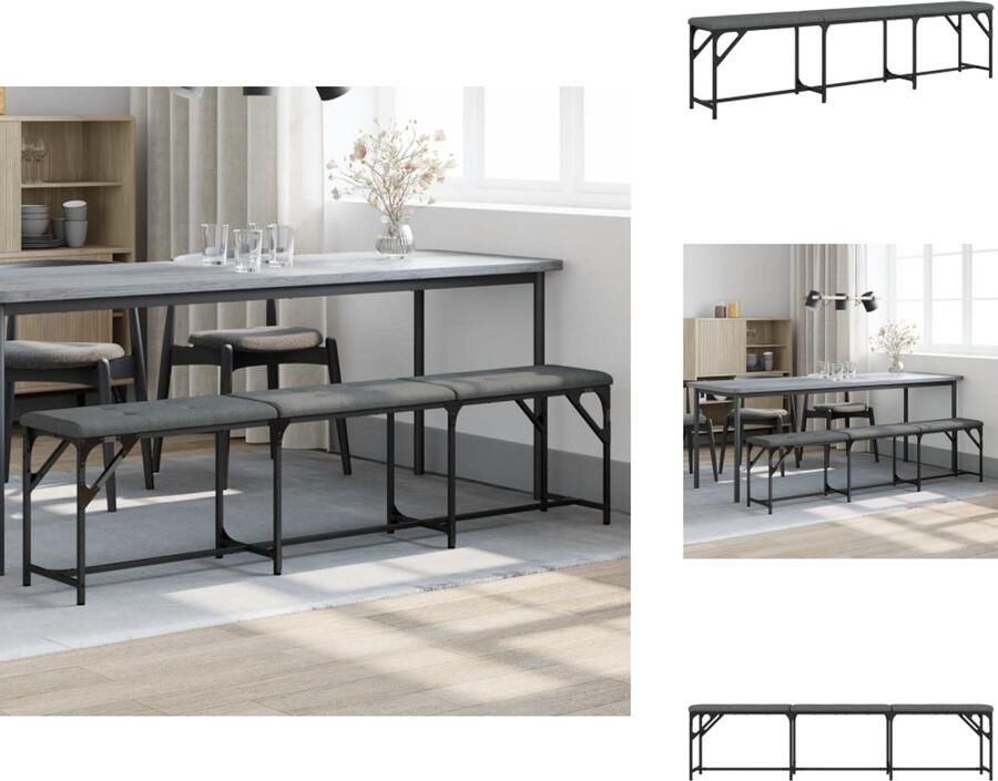 VidaXL Eetkamerbank Eetkamerbanken Eetkamerbankje Eettafelbank Eetkamerbank 186x32x45 cm staal en stof donkergrijs