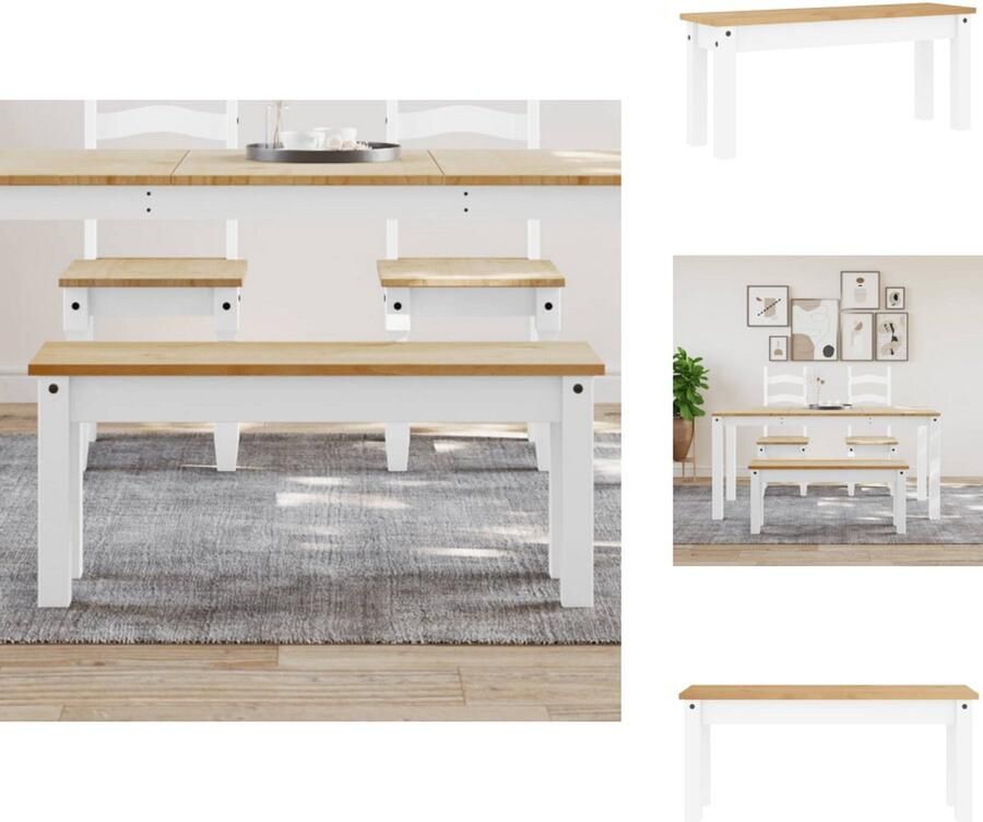 VidaXL Eetkamerbank Eetkamerbanken Eetkamerbankje Eettafelbank Eetkamerbank Panama 105x30x45 cm massief grenenhout wit