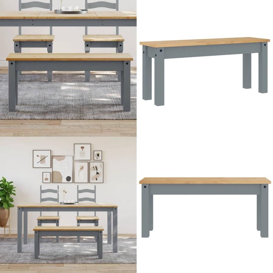 VidaXL Eetkamerbank Panama 105x30x45 cm massief grenenhout grijs Eetkamerbank Eetkamerbanken Eetkamerbankje Eettafelbank