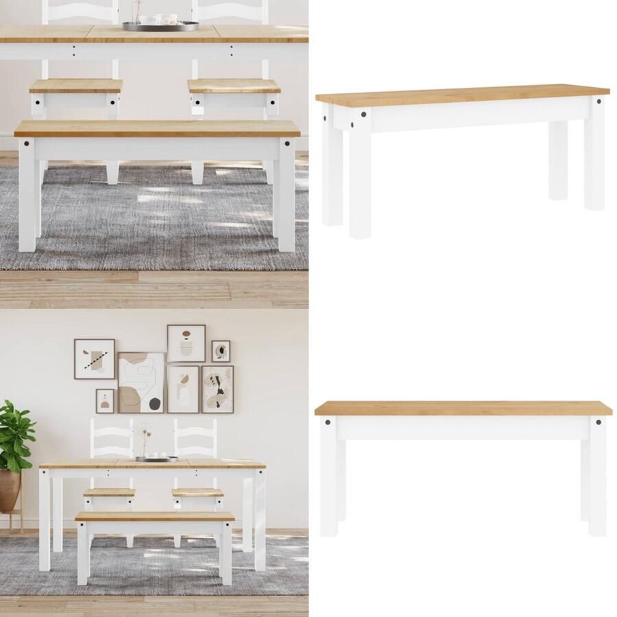 VidaXL Eetkamerbank Panama 105x30x45 cm massief grenenhout wit Eetkamerbank Eetkamerbanken Eetkamerbankje Eettafelbank