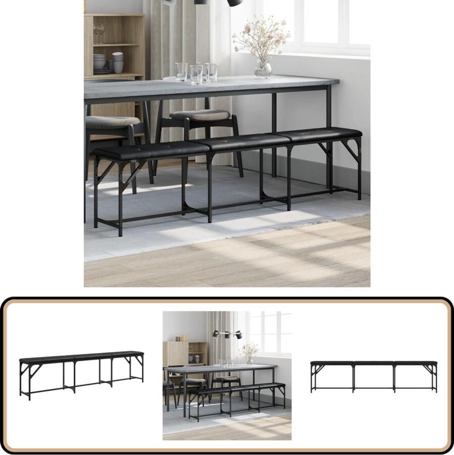 VidaXL Eetkamerbank Staal & Kunstleer Zwart Eetkamerbank Benck Salonbank Comfortabele Bank Metalen Bank