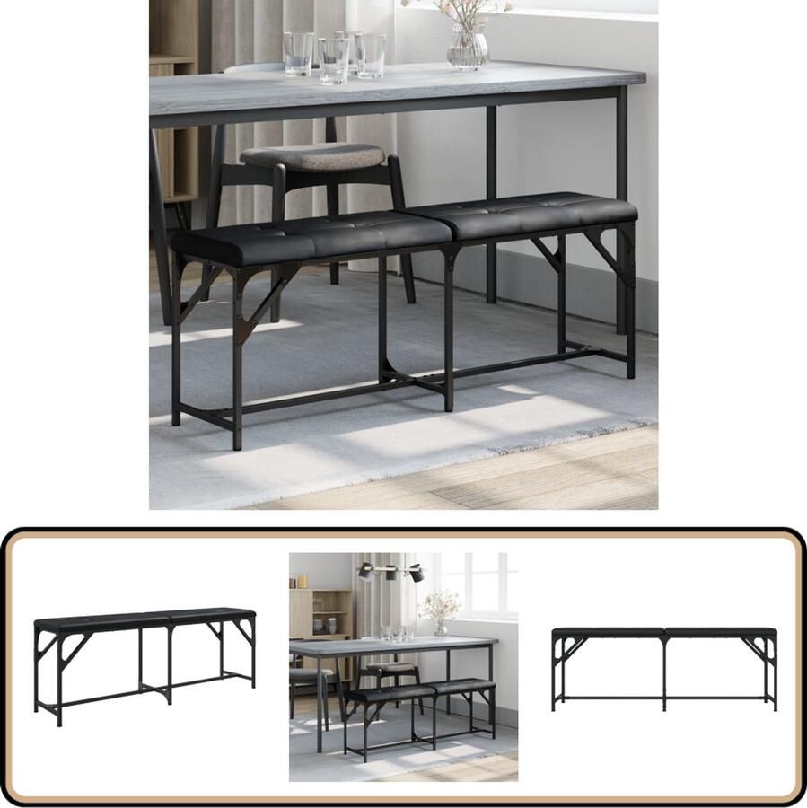 VidaXL Eetkamerbank Zwart Staal & Kunstleer 124 cm Eetkamerbank Salonbank Keukenbank Bankje Zwarte Bank