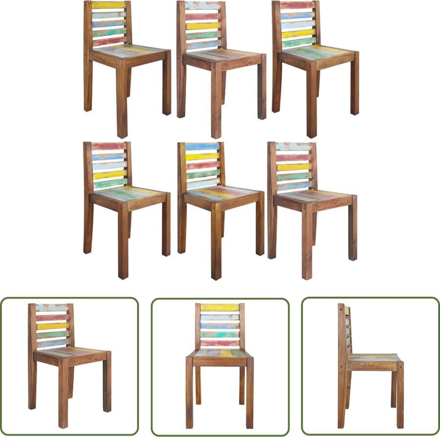 The Living Store Vintage Eetstoelen Hout Meerkleurig 45x45x85 cm Handgemaakt Vintage Eetkamerstoel Eetkamermeubels Houten Stoel Multicoloured Chairs Recycled Wood Furniture