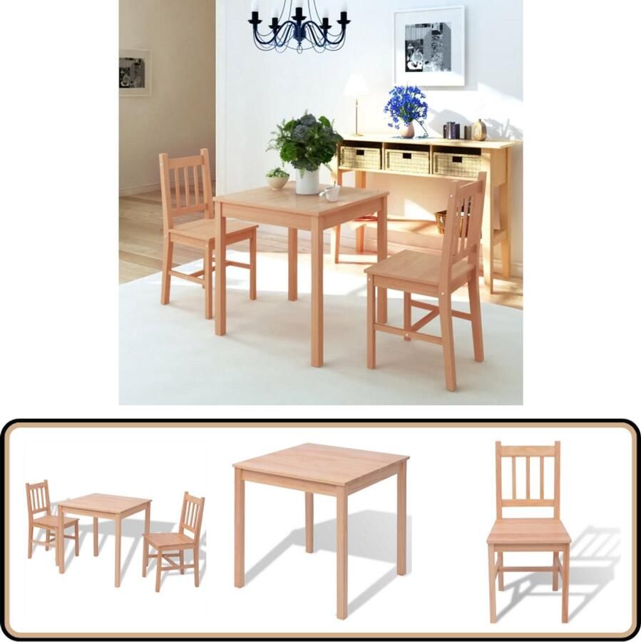 VidaXL Eetkamerset 3-delig Grenenhout Bruin Eetkamer Set Eettafel Eetkamerstoel Houten Meubilair Bruine Eettafel Granenhouten Meubel Salontafel Dining Set Living Room Furniture Modern Design Compact Eethoek