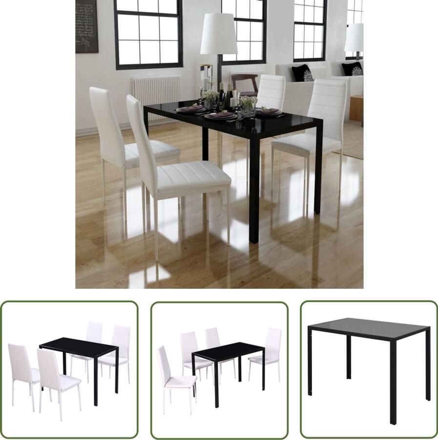 VidaXL Eetkamerset 5-delig Zwart en Wit Modern Design Eetkamerset Eettafel Set Tafels & Stoelen Zwarte Eetkamer Witte Eetkamer Moderne Eetkamer Meubilair Kunstleder