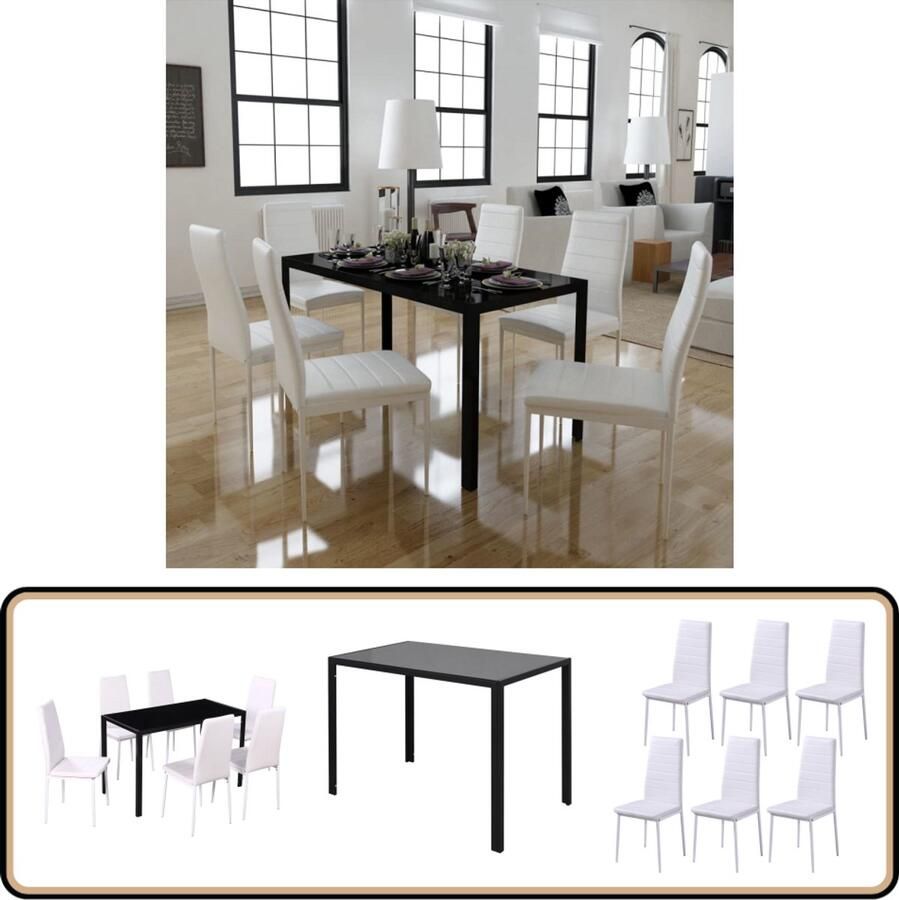 VidaXL Eetkamerset 7-delig Wit & Zwart Eetkamerset Tafel En Stoelen Zwarte Eetkamerstoel Witte Eetkamerstoel Moderne Eetkamer