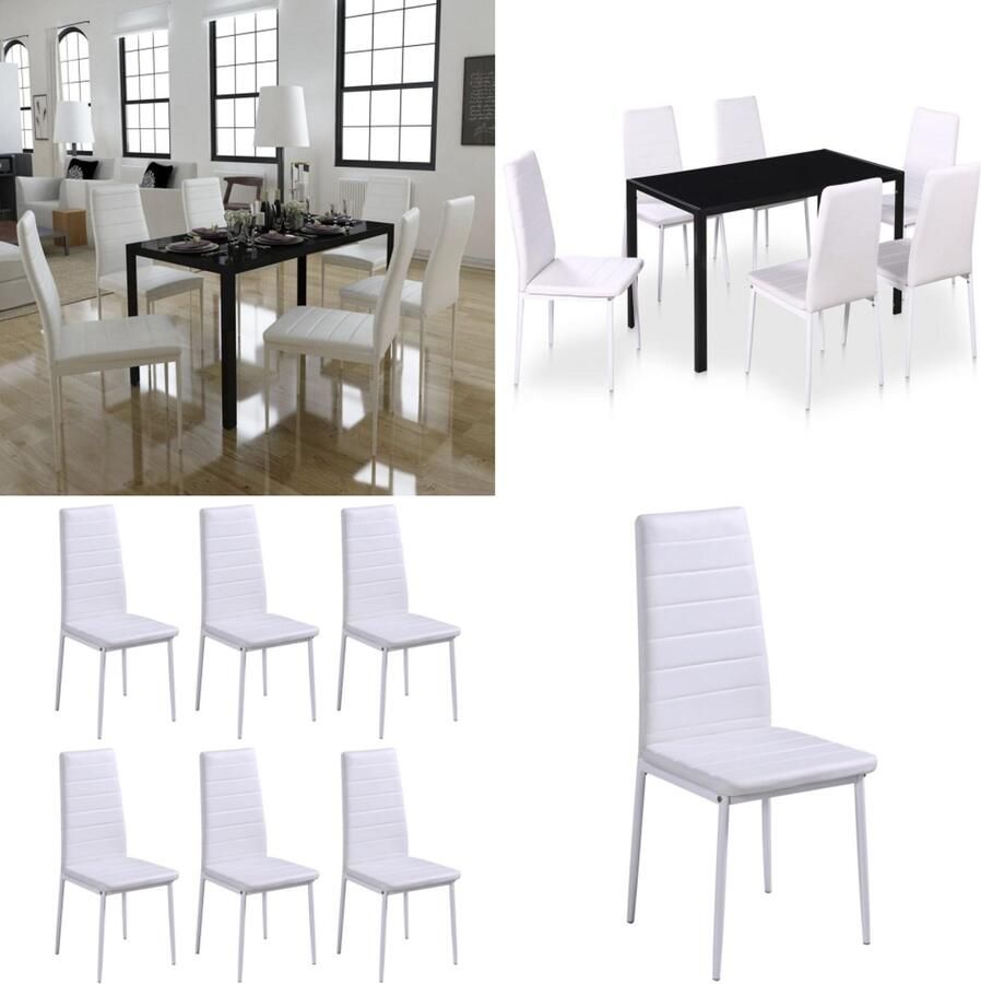 VidaXL Eetkamerset 7-delig zwart en wit Eettafel Set Eettafel Sets Tafel Tafels
