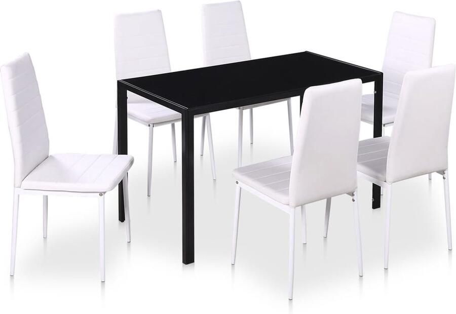 VidaXL Eetkamerset 7-delig Zwart & Wit Modern Design Eettafel Set Eettafel Sets Tafel Tafels