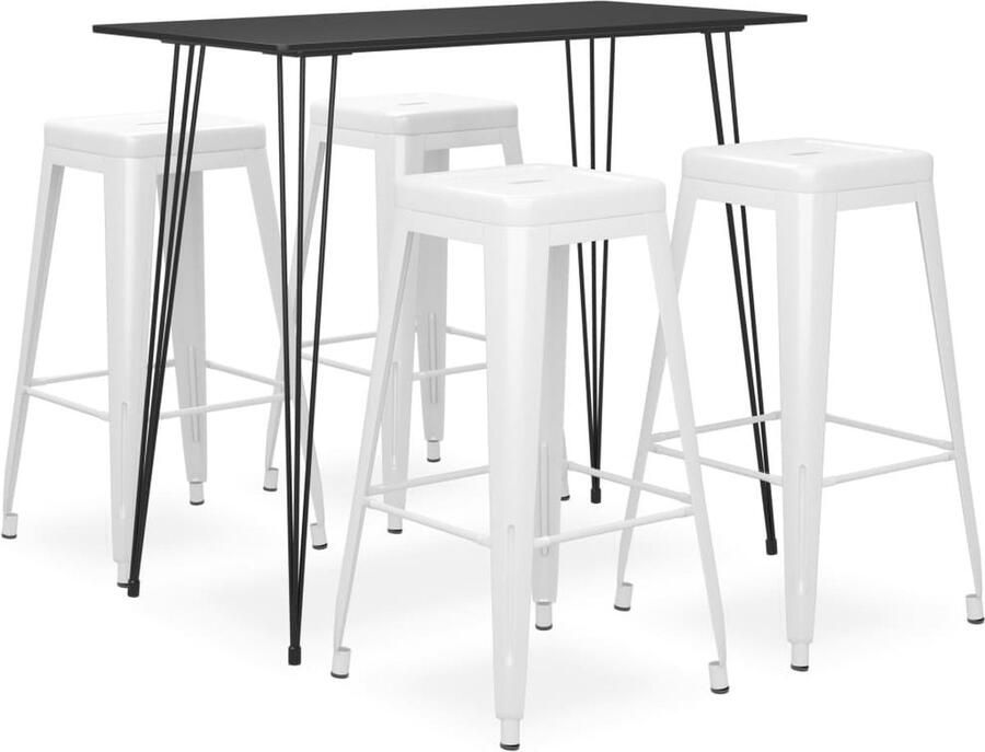 The Living Store 5-delige Barset zwart en wit Barset Eetkamerset Salontafel Meubels Mdf