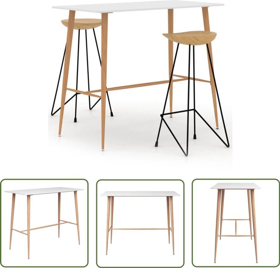 The Living Store 3-delige Barset wit Bartafel Eetkamerset Salontafel Houten Meubels Teakhouten Meubels