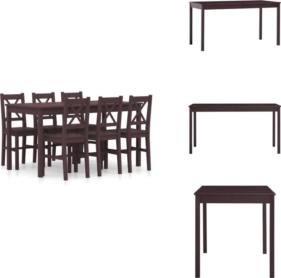 VidaXL 7-delige Eethoek Grenenhout Donkerbruin Eetkamerstoel Eethoek Salontafel Dining Chair Wooden Furniture