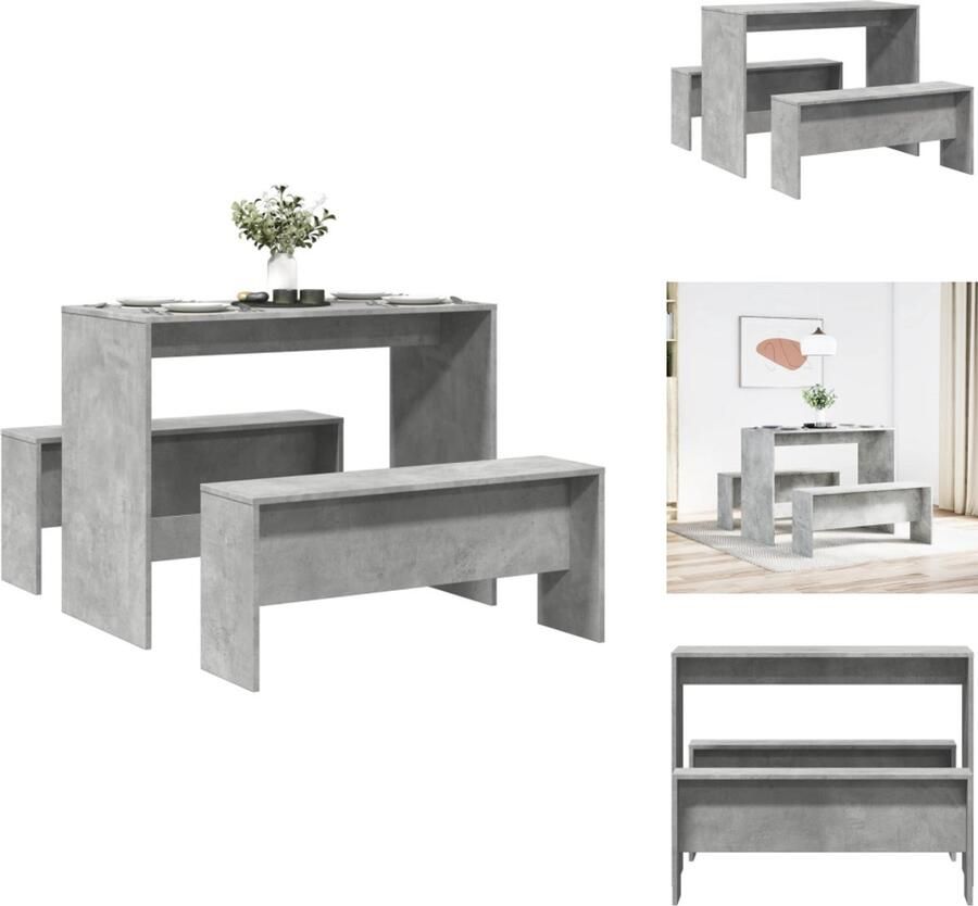 VidaXL Eetkamerset Eetkamersets Eetkamer Set Keukenset 3-delige Eettafel en bankenset bewerkt hout betongrijs