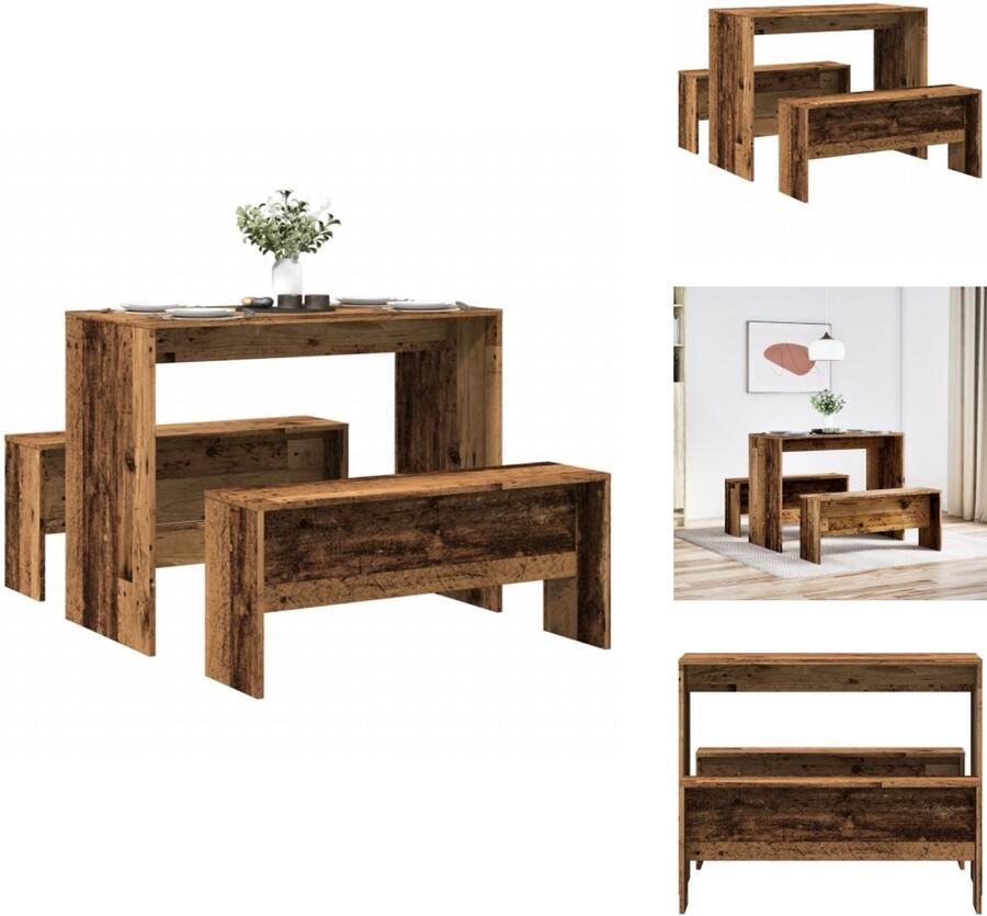 VidaXL Eetkamerset Eetkamersets Eetkamer Set Keukenset 3-delige Eettafel en bankenset bewerkt hout oud houtkleurig