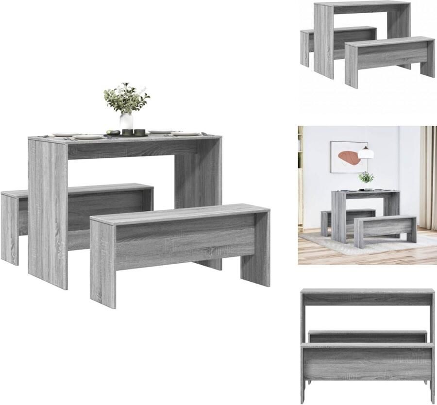VidaXL Eetkamerset Eetkamersets Eetkamer Set Keukenset 3-delige Eettafel en bankenset bewerkt hout grijs sonoma eiken