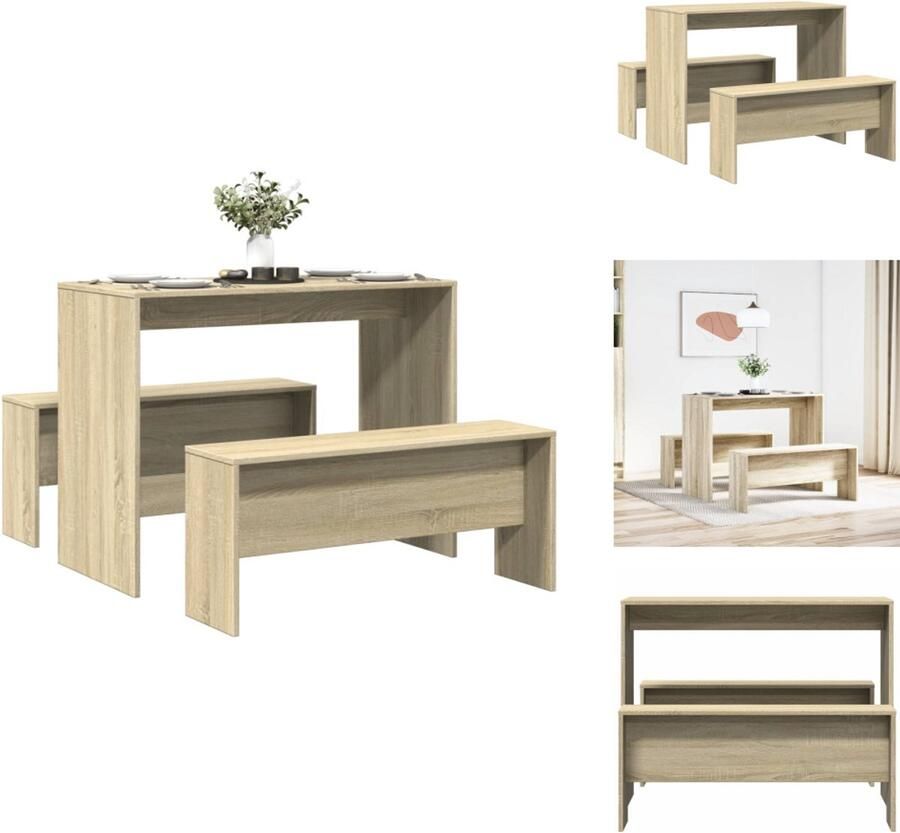 VidaXL 3-delige Eettafel en bankenset bewerkt hout sonoma eikenkleurig
