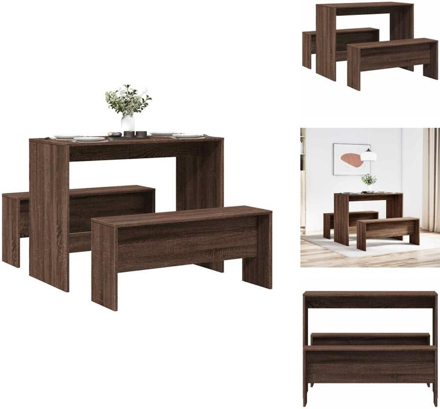 VidaXL Eetkamerset Eetkamersets Eetkamer Set Keukenset 3-delige Eettafel en bankenset bewerkt hout bruin eikenkleur