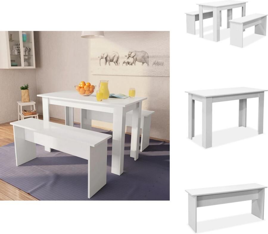 VidaXL Eetkamerset Eetkamersets Eetset Eetsets Eettafel en banken 3 st bewerkt hout wit
