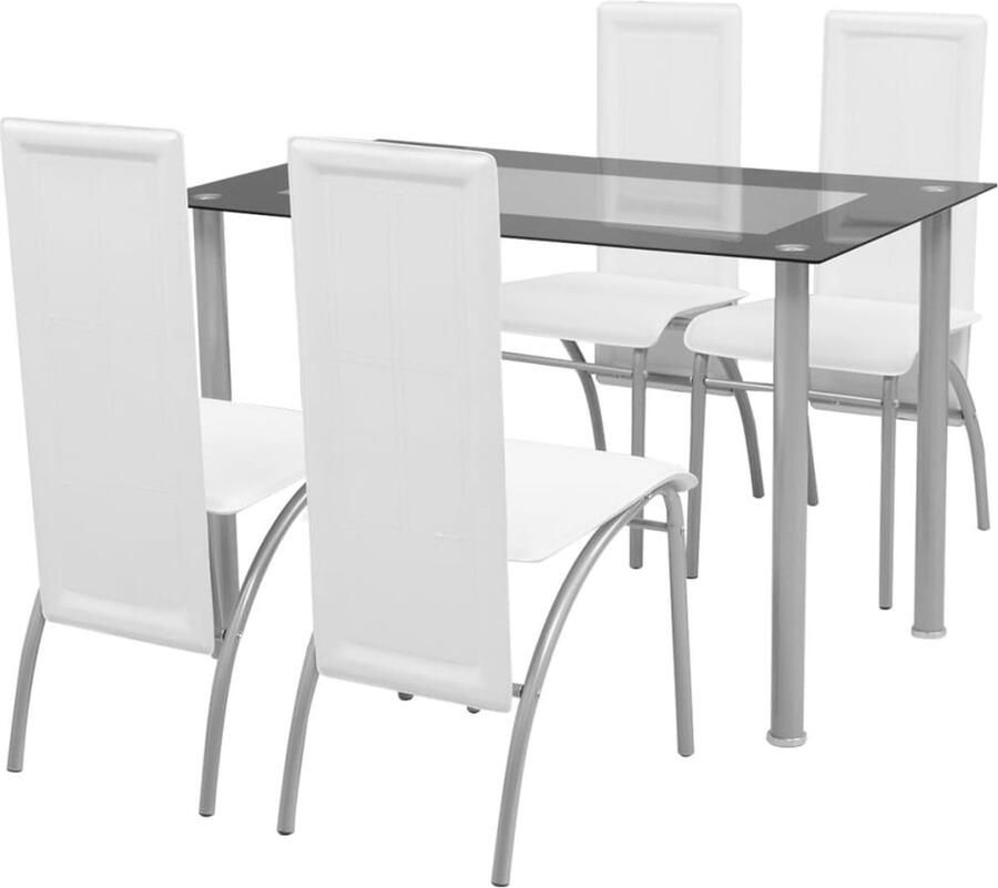 VidaXL Eetkamerset Wit 5-delig Eettafels Eetkamersets Eetkamerstoel Salontafel Meubels Houten Tafels Witte Meubels Moderne Meubels Minimalistisch Meubilair - Foto 2