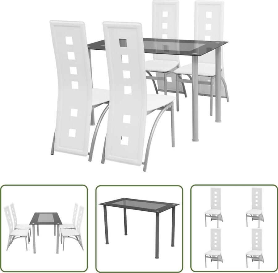 VidaXL Eetkamerset Wit 5-delig Modern Design Eettafels Eetkamersets Witte Meubelen Moderne Tafels Staal Meubilair Eetkamerstoelen