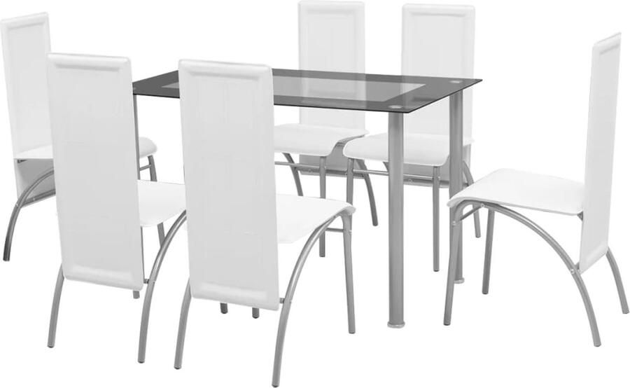 VidaXL Eetkamerset Wit 7-delig Eetkamerset Witte Eetkamerset Dinerset Modern Dinerset Salontafel Diningtable Eetkamertafel Stoelen - Foto 2