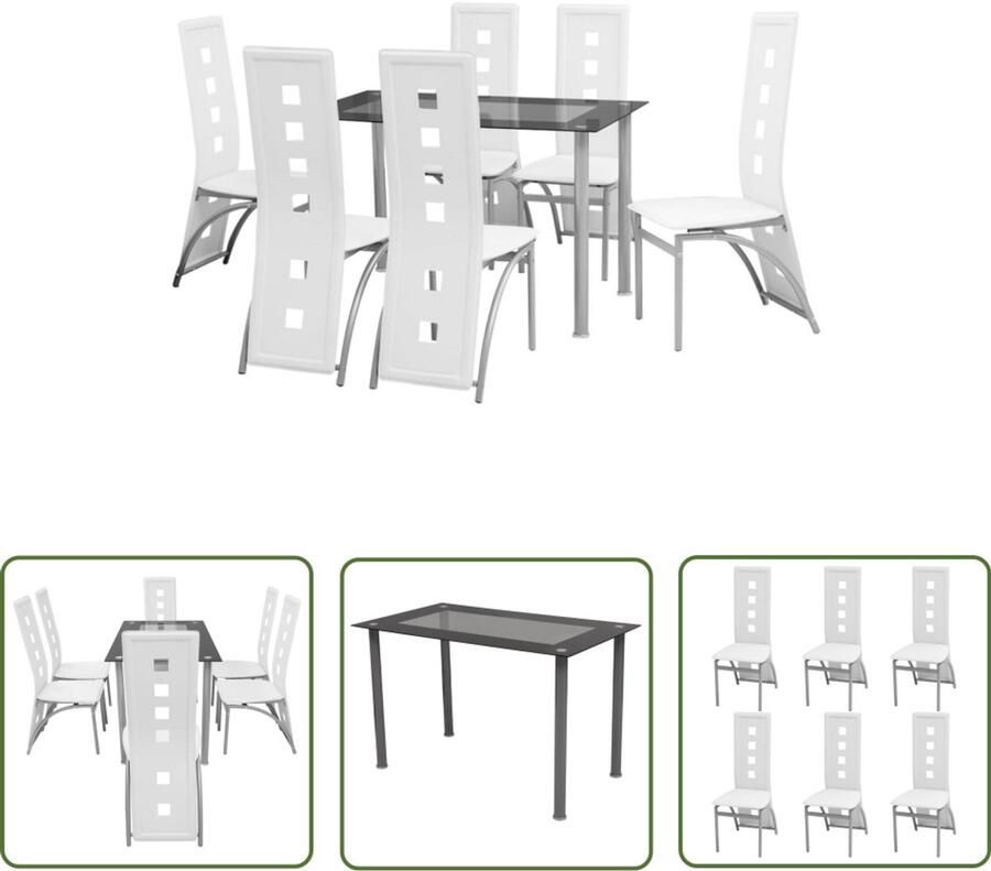 VidaXL Eetkamerset Wit 7-delig Modern & Stijlvol Eetkamerset Salontafel Diningtable Eettafel Stoelen Luxe Modern Minimalistisch Wit