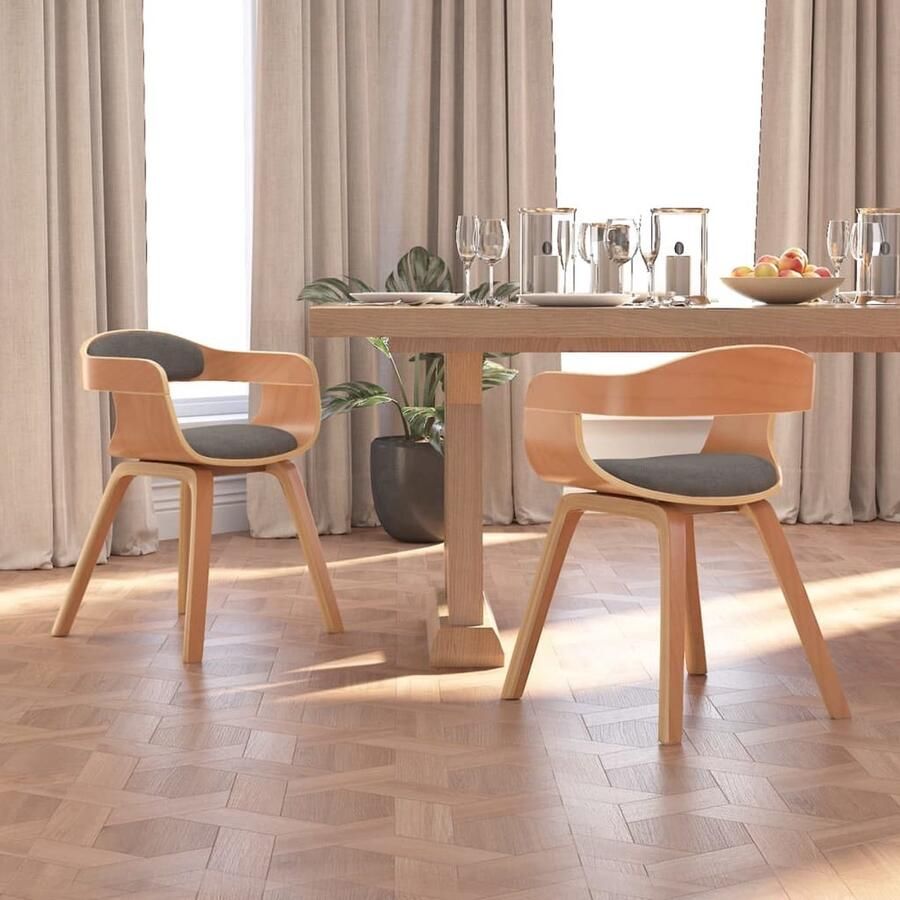VidaXL Eetkamerstoel 2 stuks Gebogen hout Stof Eettafel Stoelen Eetkamerstoelen Design Meubels Moderne Stoelen Grijze Stoelen Lounge Stoelen Comfort Stoelen Stoffen Stoelen - Foto 2
