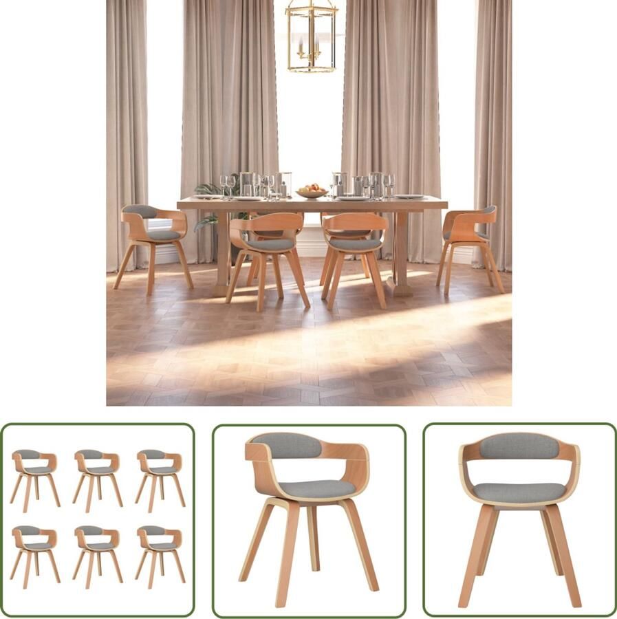 VidaXL Eetkamerstoel 6 st gebogen hout & stof taupe Eettafel Stoelen Eetkamerstoelen Design Stoelen Moderne Stoelen Taupe Meubels - Foto 2