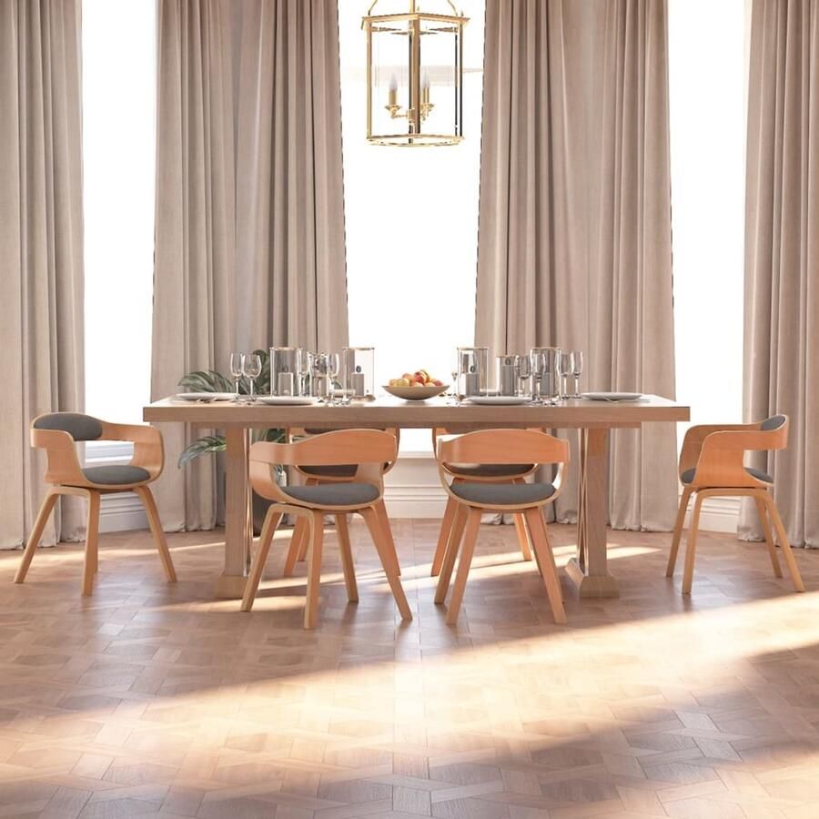 VidaXL Eetkamerstoel 6 st Gebogen hout Lichtgrijs Eetkamerstoelen Design Meubels Moderne Stoelen Grijze Stoelen Eetkamersets
