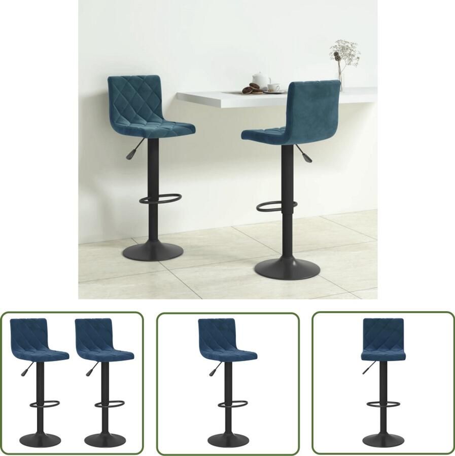 The Living Store Barkrukken 2 st fluweel blauw Barstühlen Eetkamerstoel Lounge Stoel Velvet Stoel Bruine Stoel