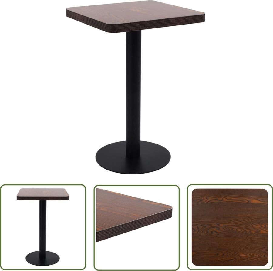 The Living Store Bistrotafel MDF tafelblad Stalen poot en basis Gemakkelijk schoon te maken Donkerbruin en zwart 50 x 50 x 75 cm 2 personen Montage vereist Bistrotafel Eetkamerstoel Buitenmeubel Terras Meubilair Balkon Meubel - Foto 2