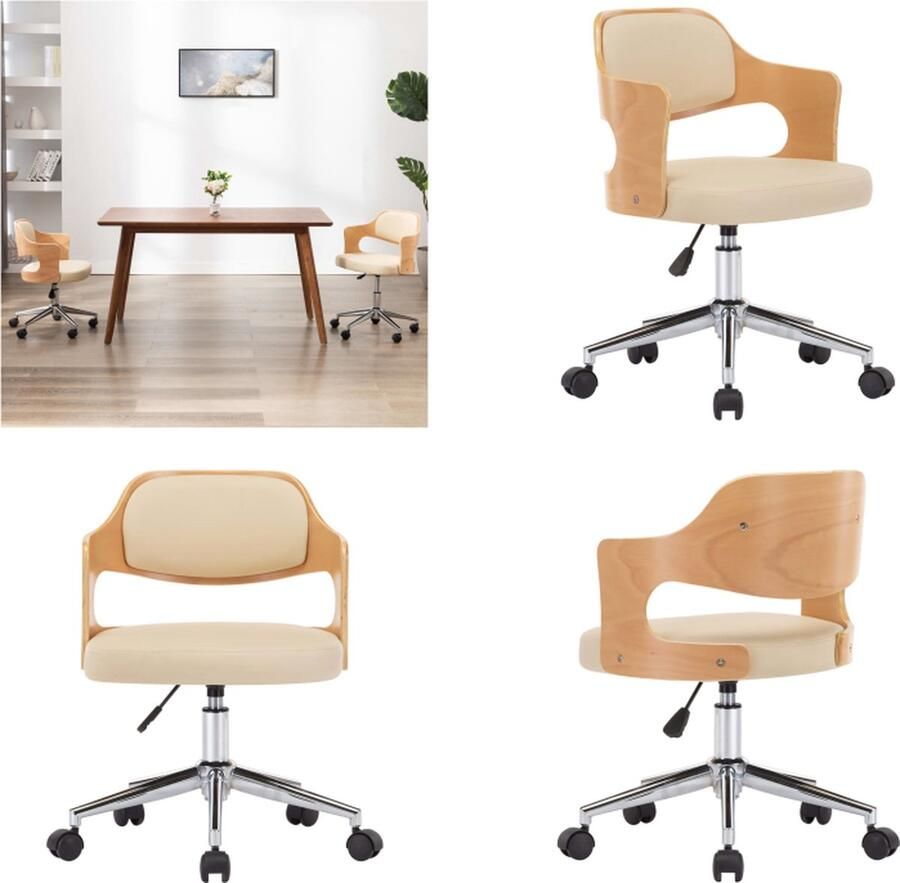 VidaXL Eetkamerstoel draaibaar gebogen hout en kunstleer crÃ¨me