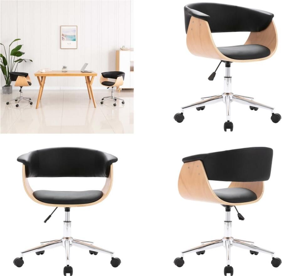VidaXL Eetkamerstoel draaibaar gebogen hout en kunstleer zwart Eetkamerstoel Eetkamerstoelen Keukenstoelen Keukenstoel